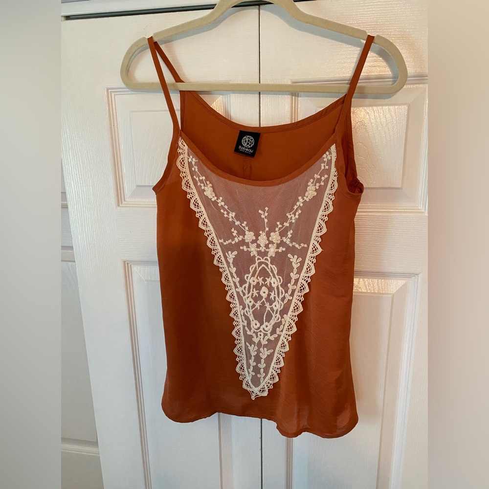 Bohemian Burnt Orange & Cream Lace Detailed Camisole